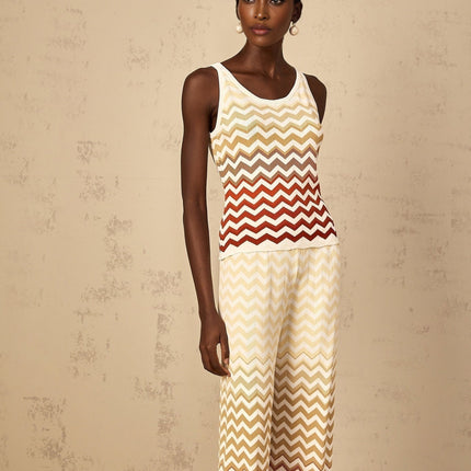 Isabelle Yellow Zigzag Knit Matching Set elegant vibrant multicolor top trousers high rise comfortable stylish sophisticated grace