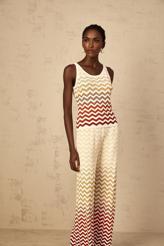 Isabelle Yellow Zigzag Knit Matching Set elegant vibrant multicolor top trousers high rise comfortable stylish sophisticated grace