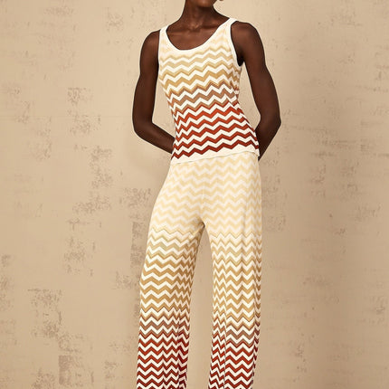 Isabelle Yellow Zigzag Knit Matching Set in Yellow Color