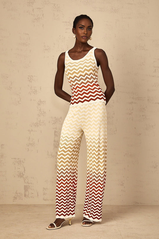 Isabelle Yellow Zigzag Knit Matching Set in Yellow Color