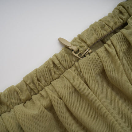Iside Green Midi Dress with Tulle Panelling and Ruched Detailing