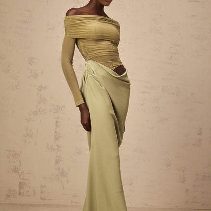 Iside Green Off-Shoulder Midi Dress