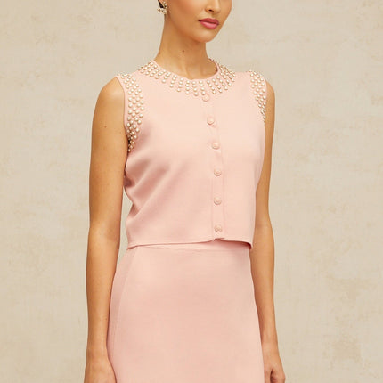Iside Pink Beaded Knit Top Skirt Set