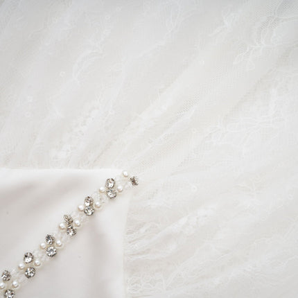 Iside White Bell Sleeve Crystal Trim Cropped Top