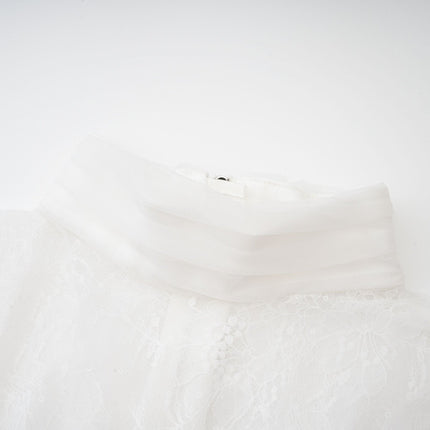 Iside White Bell Sleeve Crystal Trim Cropped Top