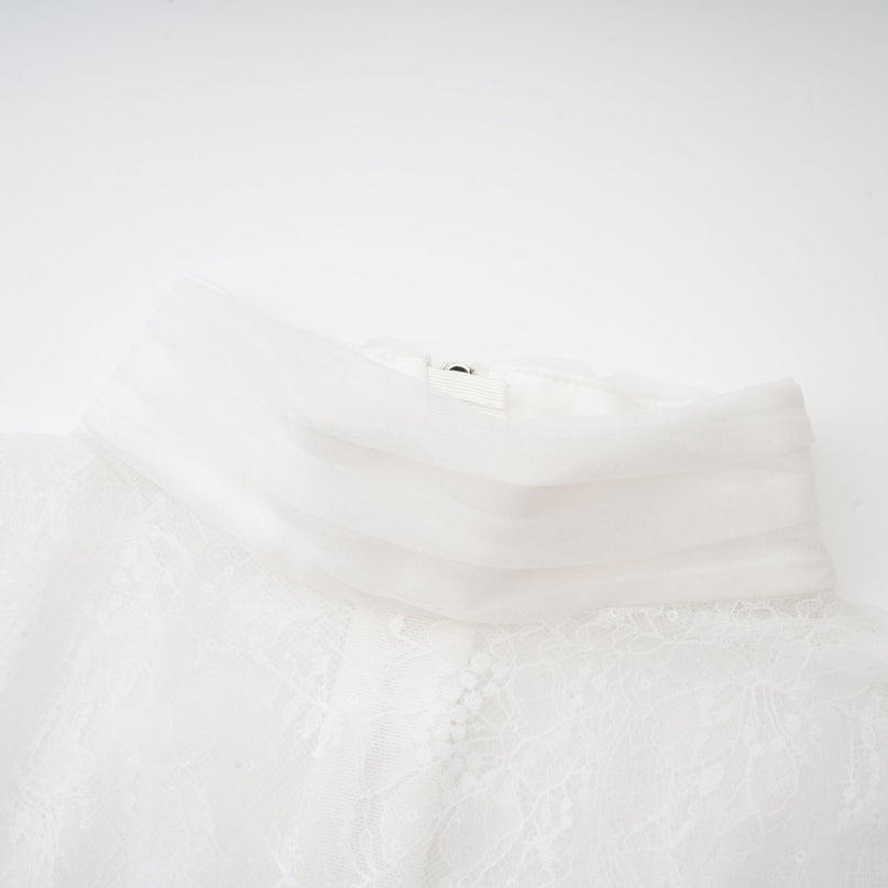 Iside White Bell Sleeve Crystal Trim Cropped Top