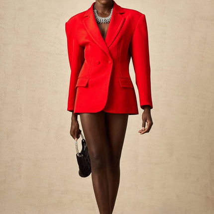 Isla Red Wool Blend Double Breasted Blazer Hourglass Fit