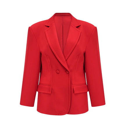 Isla Red Wool Blend Double Breasted Blazer Hourglass Silhouette