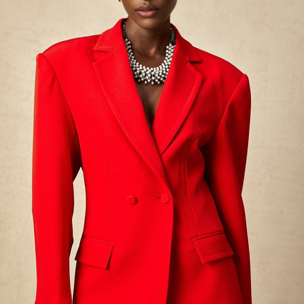 Isla Red Wool Blend Double Breasted Blazer Hourglass Silhouette