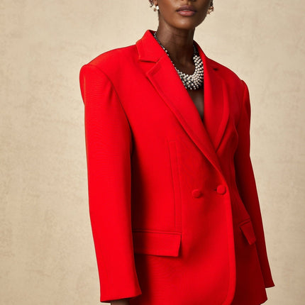 Isla Red Wool Blend Double Breasted Blazer Hourglass Silhouette