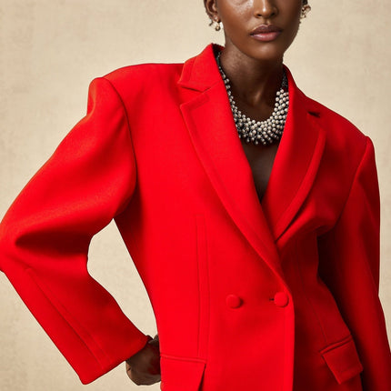 Isla Red Wool Blend Double Breasted Blazer Hourglass Silhouette