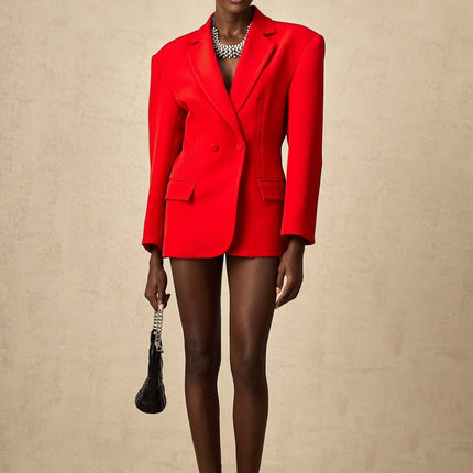 Isla Red Wool Blend Double Breasted Blazer Hourglass