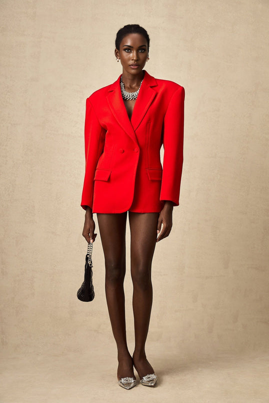 Isla Red Wool Blend Double Breasted Blazer Hourglass