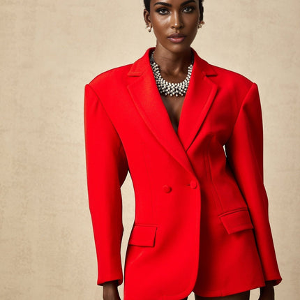 Isla Red Wool Blend Hourglass Double Breasted Blazer