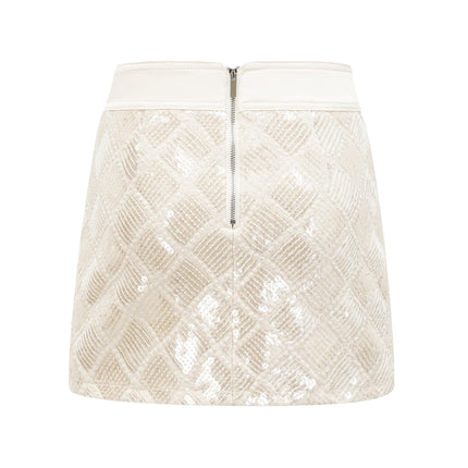 Isla White Sequin Lattice Mini Skirt