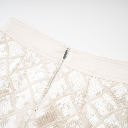 Isla White Sequin Lattice Mini Skirt