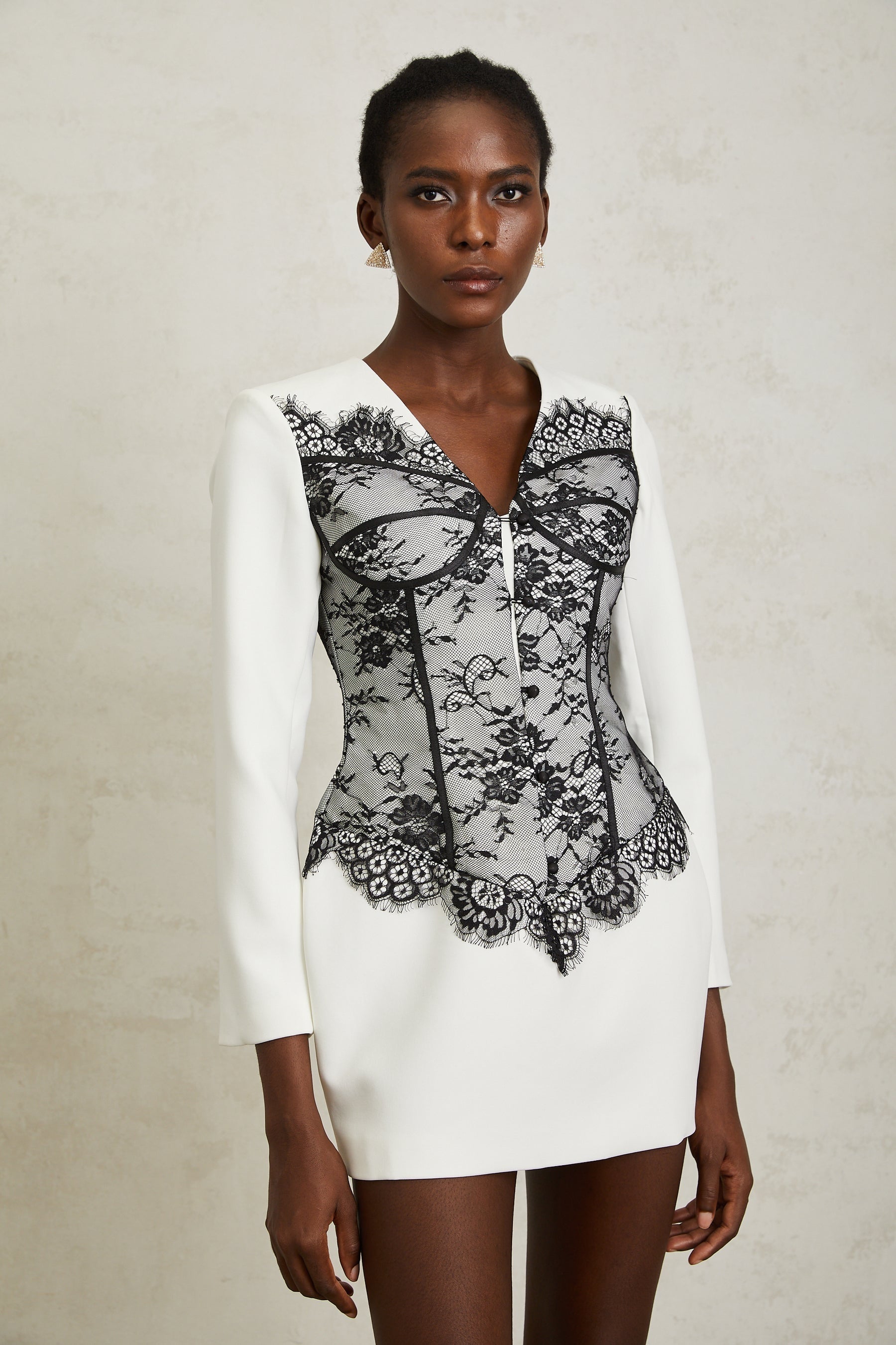 Ivana White Floral Lace Panel Mini Dress