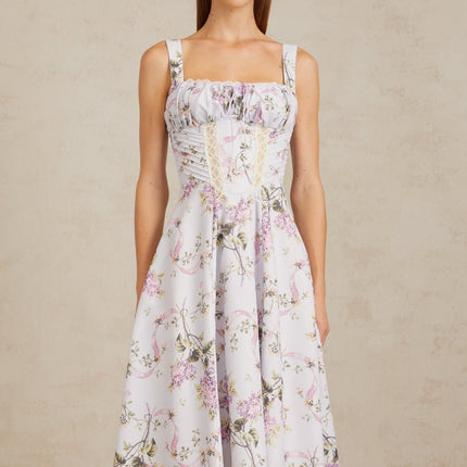 Ivanka Midi Dress in Purple Floral Lace Lilac Multicolor