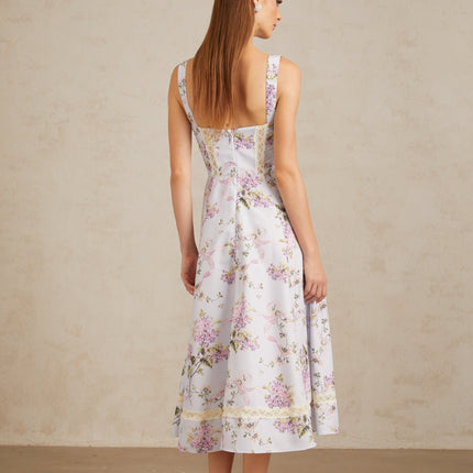 Ivanka Purple Floral Lace Midi Dress Lilac Multicolor