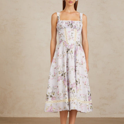 Ivanka Purple Floral Lace Midi Dress Lilac Multicolor