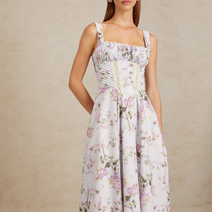 Ivanka Purple Floral Lace Midi Dress Lilac Multicolor