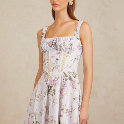 Ivanka Purple Floral Lace Midi Dress Lilac Multicolor