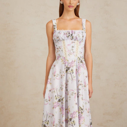 Ivanka Purple Floral Lace Midi Dress Lilac Multicolor