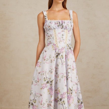 Ivanka Purple Floral Lace Midi Dress Lilac Multicolor