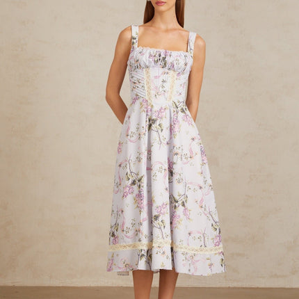 Ivanka Purple Floral Lace Midi Dress Lilac Multicolor