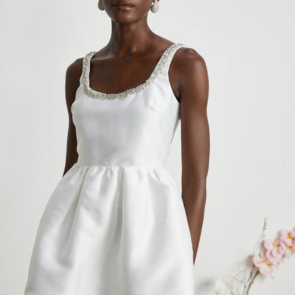 Ivanka White Crystal-Embellished Square Neck Mini Dress