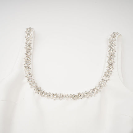 Ivanka White Crystal Square Neck Mini Dress Polyester Viscose Blend