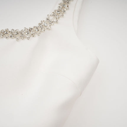 Ivanka White Crystal Embellished Mini Dress with Square Neck and A-Line Skirt