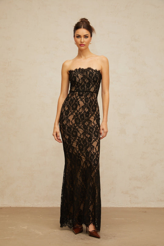 Ivonne black florallace mermaid maxi dress