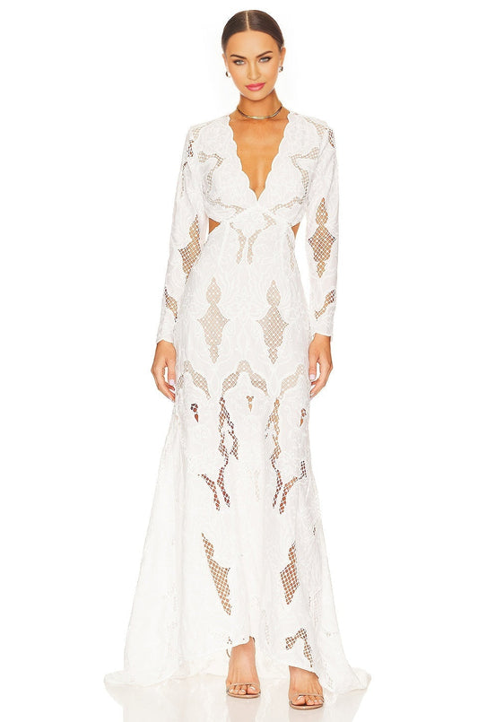 Ivory Alessandra Bridal Dress with Lace Overlay and Cut-Out Back