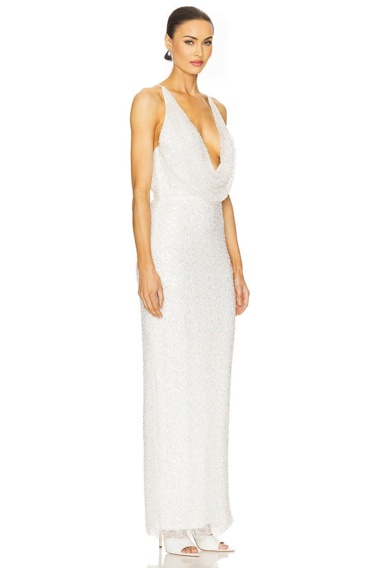 Ivory Dorotea Bridal Dress with Beading Detail and Cowl Neck