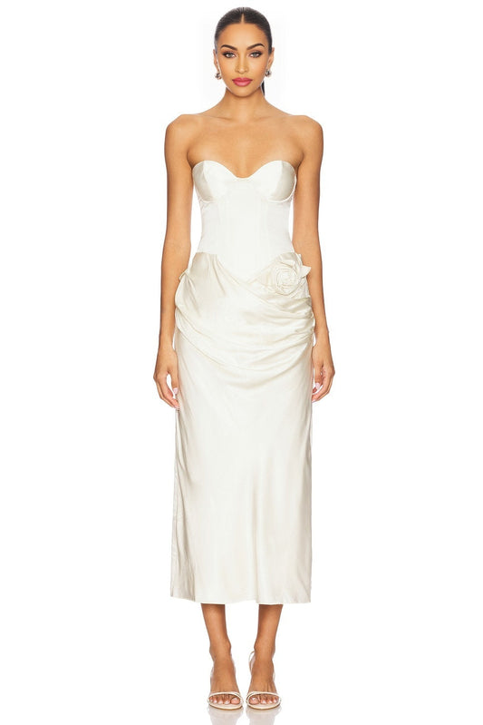 Ivory Satin Annamaria Bridal Dress with Rosette Detailing and Hidden Zipper Closure