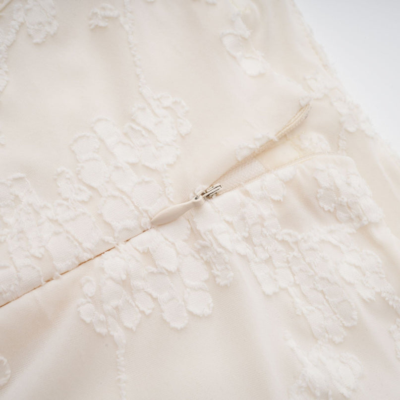 Ivory White Jacquard Maxi Dress with Corset Detailing in Polyester Elastane Blend for Special Occasions