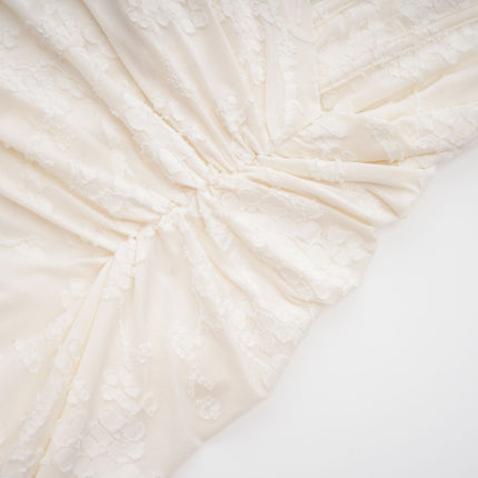 Ivory White Jacquard Maxi Dress with Corset Detailing Spaghetti Straps Square Neckline and Flared Hem