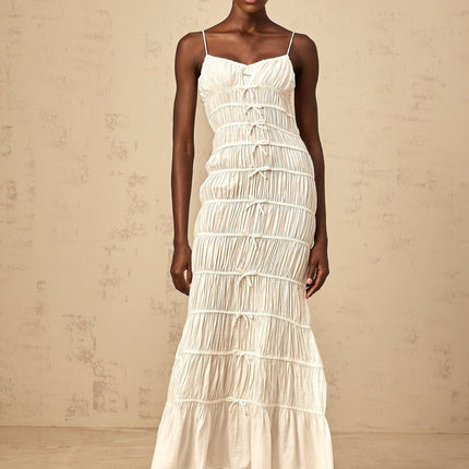 Jacqueline White Maxi Dress with Spaghetti Straps and V Neckline