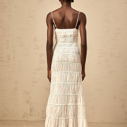 Jacqueline White Maxi Dress with Spaghetti Straps and V-Neckline
