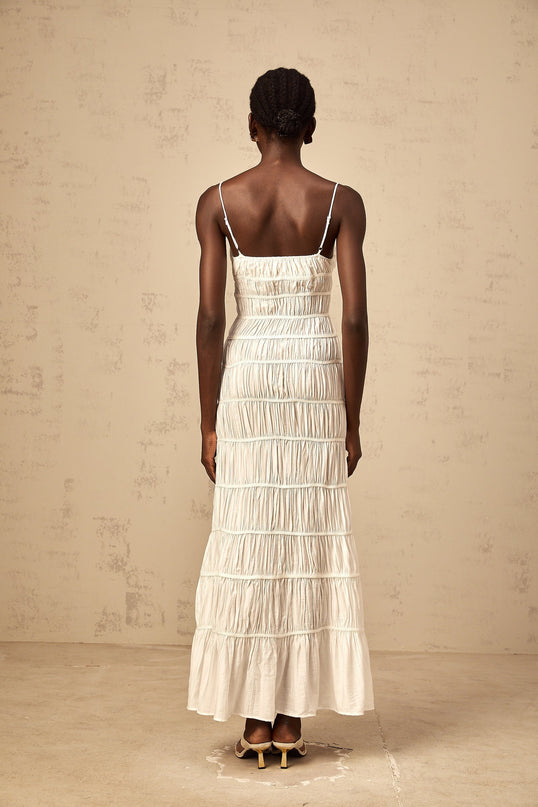 Jacqueline White Maxi Dress with Spaghetti Straps and V-Neckline