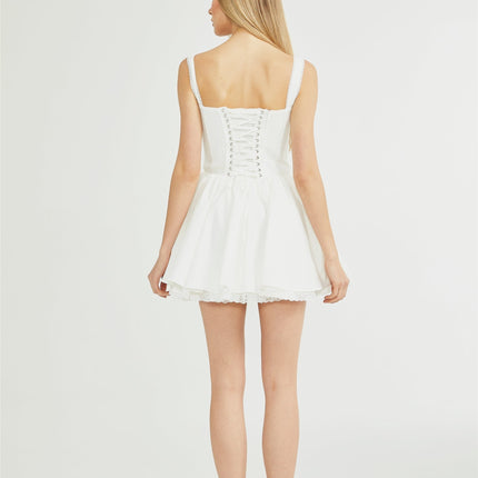 Jada White Lace Mini Dress with Corset Front Tie Fastening