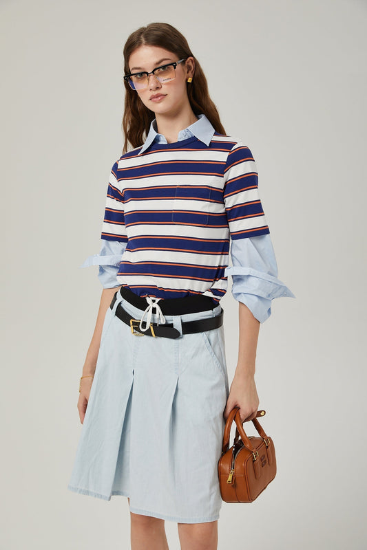 Jade stripeprint cotton Tshirt