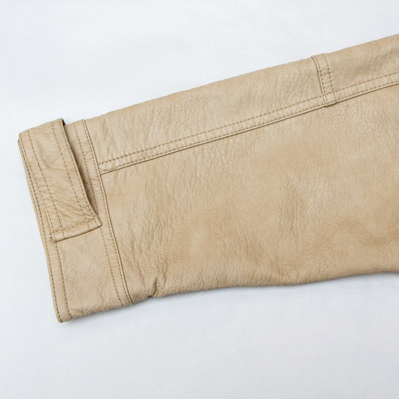 Jane wearing Beige Bomber Jacket with Stand-Up Collar and Zipper Closure