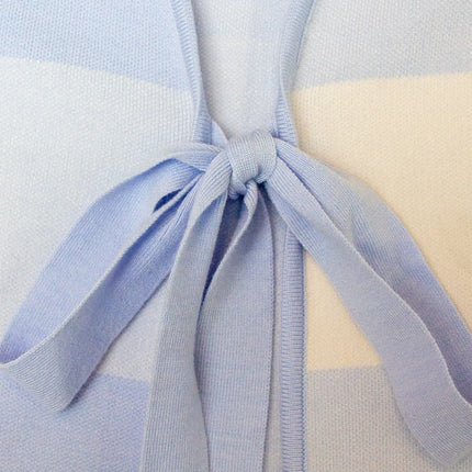 Jane wearing Light Blue Fashion Loose Color Block Tie Front Striped Cardigan for Women