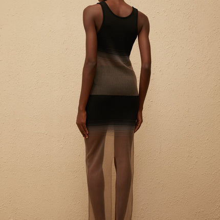 Jane wearing Soie Black Semi Sheer Ribbed Knit Matching Set