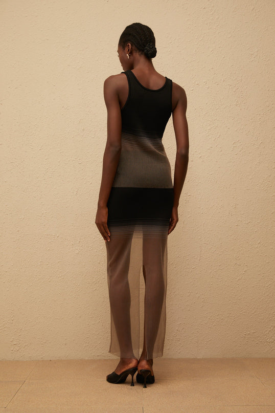 Jane wearing Soie Black Semi Sheer Ribbed Knit Matching Set