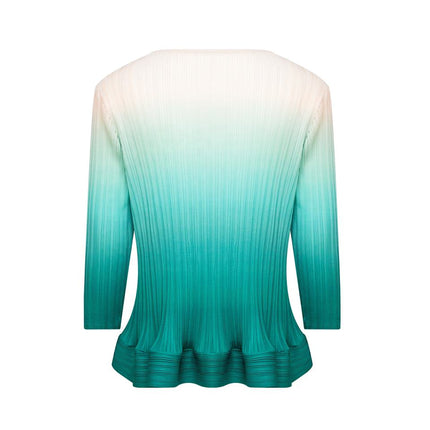 Jane wearing Turquoise Pleated Skirt and Top Set with Ruffle Detailing for Spring/Summer