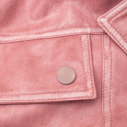 Jane wearing Western Pink Vintage Leather Bomber Jacket