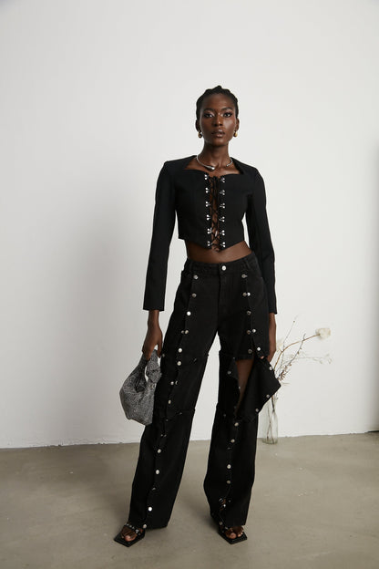 Janelle buttoned straightleg jeans